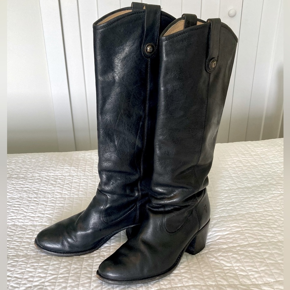 MOVING SALE!! FRYE Jackie Button Tall Cowboy Style Black Leather Boots, 7